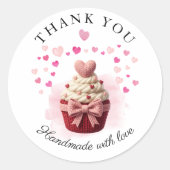 Faux Crochet Valentine Cupcake Bakery Thank you Ronde Sticker (Voorkant)