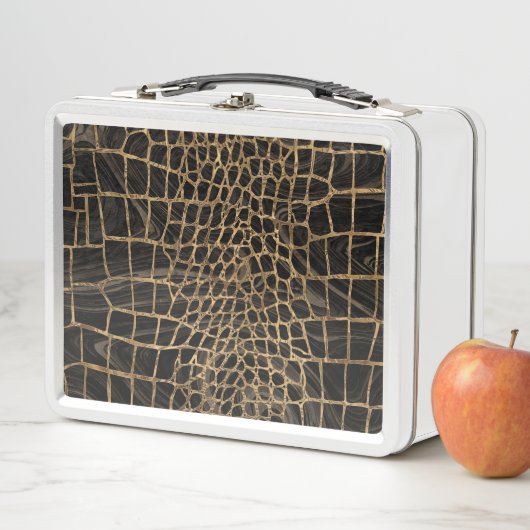 Faux Crocodile Black Liquid Marble and gold (In situ)