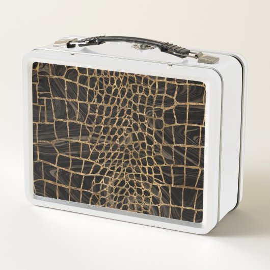 Faux Crocodile Black Liquid Marble and gold (Achterkant)