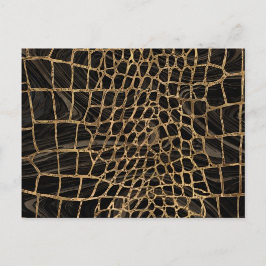 Faux Crocodile Black Liquid Marble and gold Briefkaart (Voorkant)