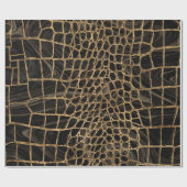 Faux Crocodile Black Liquid Marble and gold Cadeaupapier (Vlak)