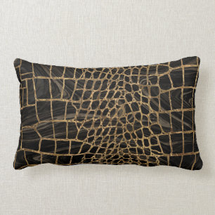 Faux Crocodile Black Liquid Marble and gold Kussen