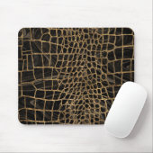 Faux Crocodile Black Liquid Marble and Gold Muismat (Met muis)