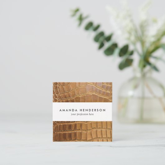 Faux Crocodile Leather Animal Skin Pattern Vierkante Visitekaartje (Staand voorkant)