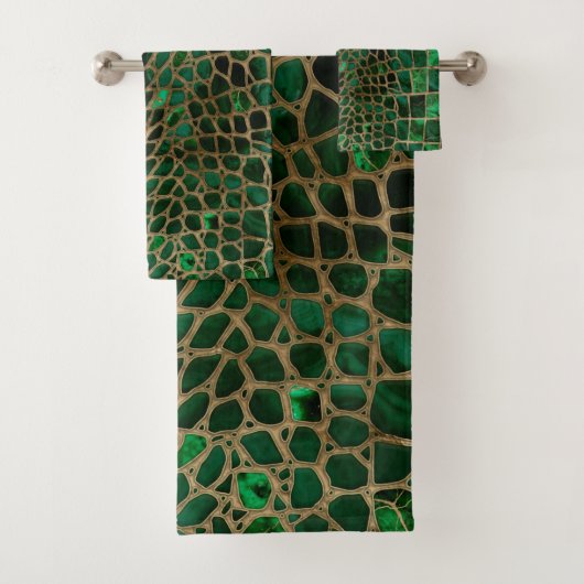 Faux Crocodile texture Malachite and gold Bad Handdoek (Insitu)