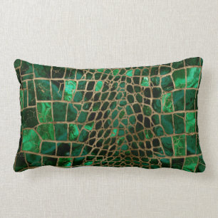 Faux Crocodile texture Malachite and gold Kussen