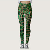 Faux Crocodile texture Malachite and gold Leggings (Voorkant)