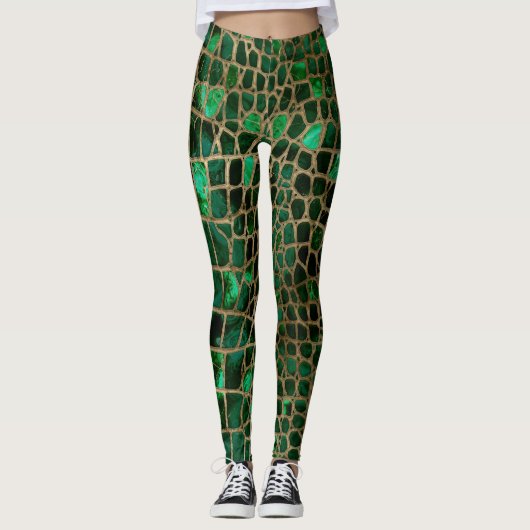 Faux Crocodile texture Malachite and gold Leggings (Voorkant)