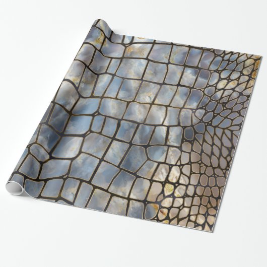 Faux Crocodile texture marmer and gold Cadeaupapier (Uitgerold)