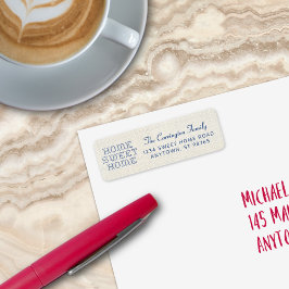 Faux Cross-Stitch Home Sweet Home Blauw Terug Etiket