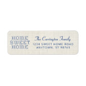 Faux Cross-Stitch Home Sweet Home Blauw Terug Etiket (Voorkant)