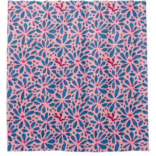 Faux Cutout Pink Blue Folk-kunst geïnspireerd Douchegordijn (Voorkant)