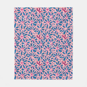 Faux Cutout Pink Blue Folk-kunst geïnspireerd Fleece Deken