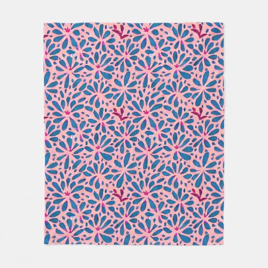 Faux Cutout Pink Blue Folk-kunst geïnspireerd Fleece Deken (Voorkant)