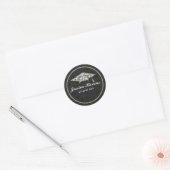 Faux Damions en Gold Afstuderen Pet Black Damasker Ronde Sticker (Envelop)