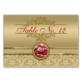 Faux Dark Ruby Red Gemstone Metallic Gold Damask Kaart (Voorkant)