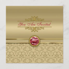 Faux Dark Ruby Red Gemstone Metallic Gold Damask Kaart