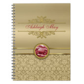 Faux Dark Ruby Red Gemstone Metallic Gold Damask Notitieboek (Voorkant)
