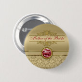 Faux Dark Ruby Red Gemstone Metallic Gold Damask Ronde Button 5,7 Cm (Voorkant /achterkant)