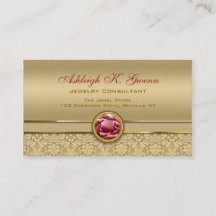 Faux Dark Ruby Red Gemstone Metallic Gold Damask