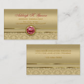 Faux Dark Ruby Red Gemstone Metallic Gold Damask Visitekaartje (Voorkant / Achterkant)