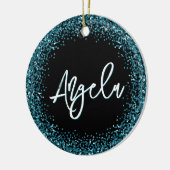 Faux Dark Teal Glitter Black Photo Keramisch Ornament (Links)