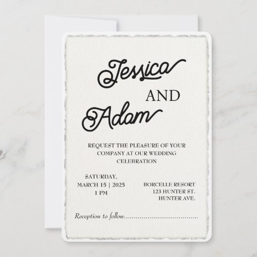 Faux Deckle Edge Paper Invitation Script Wedding Kaart (Voorkant)