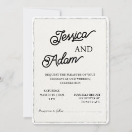 Faux Deckle Edge Paper Invitation Script Wedding Kaart