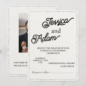 Faux Deckle Edge Paper Invitation Script Wedding Kaart (Voorkant / Achterkant)