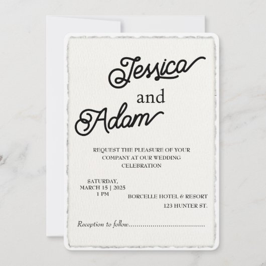 Faux Deckle Edge Paper Invitation Script Wedding Kaart (Voorkant)