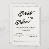 Faux Deckle Edge Paper Invitation Script Wedding Kaart (Voorkant / Achterkant)