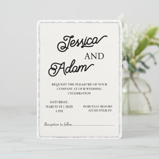 Faux Deckle Edge Paper Invitation Script Wedding Kaart (Staand voorkant)