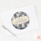 Faux denim blauw crème quilter patroon ronde sticker (Envelop)