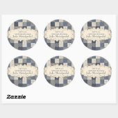 Faux denim blauw crème quilter patroon ronde sticker (Vel)