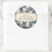 Faux denim blauw crème quilter patroon ronde sticker (Tas)