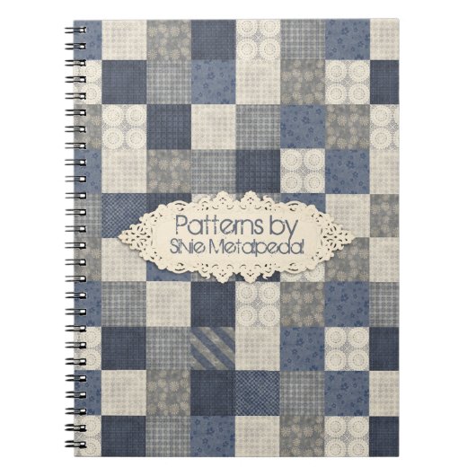 Faux denim blue-crème, quilter-patroon notitieboek (Voorkant)