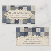 Faux denim blue-crème, quilter-patroon visitekaartje (Voorkant / Achterkant)