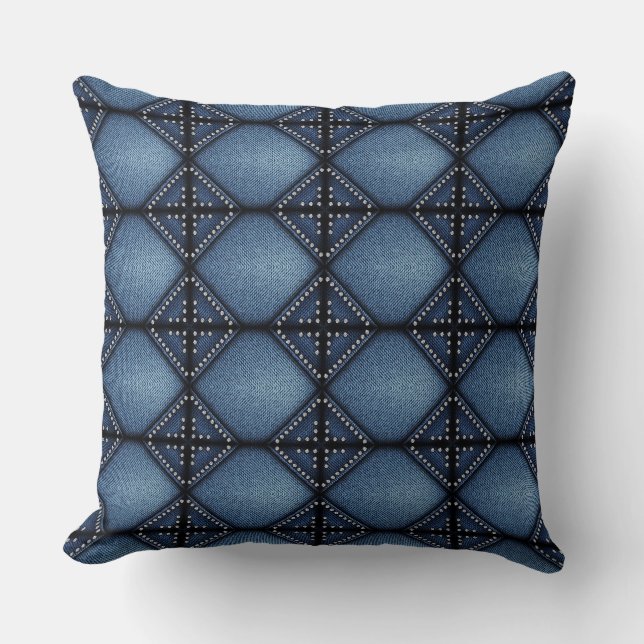 Faux Denim & Diamonds Kussen (Voorkant)
