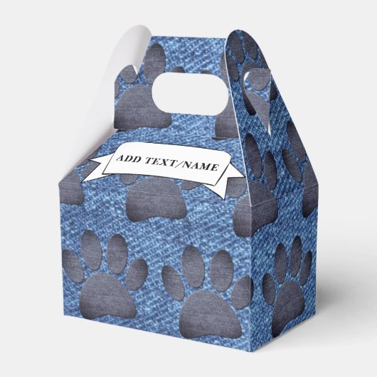Faux Denim Jeans Dog Paw Print Aangepaste naam Bedankdoosjes (Achterkant)