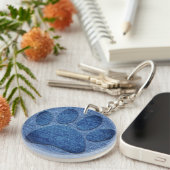 Faux Denim Jeans Dog Paw Print Acrylische Sleutelh Sleutelhanger (Voorkant Rechts)