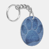 Faux Denim Jeans Dog Paw Print Acrylische Sleutelh Sleutelhanger (Voorkant Links)