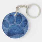 Faux Denim Jeans Dog Paw Print Acrylische Sleutelh Sleutelhanger (Achterkant)