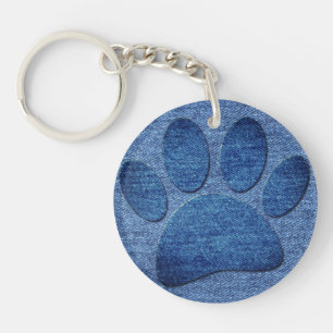 Faux Denim Jeans Dog Paw Print Acrylische Sleutelh Sleutelhanger