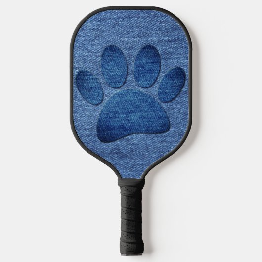 Faux Denim Jeans Dog Paw Print Pickleball Paddle (Voorkant)