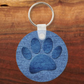 Faux Denim Jeans Dog Paw Print Sleutelhanger (Achterkant)