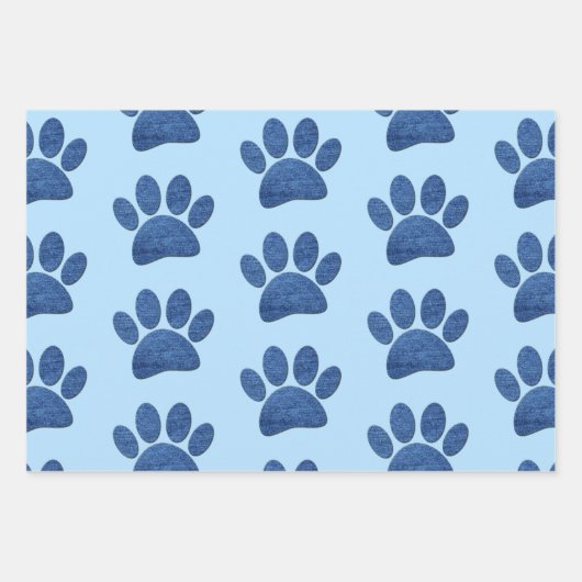 Faux Denim Jeans Dog Paw Printed Texture Inpakpapier Vel (Voorkant)