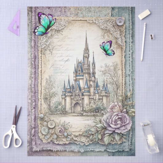 Faux Denim & Lace Fantasy Castle Decoupage Tissuepapier (Craft)