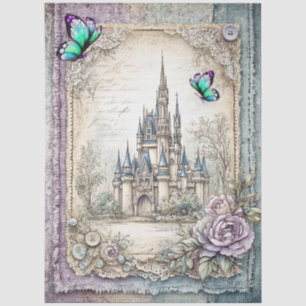 Faux Denim & Lace Fantasy Castle Decoupage Tissuepapier