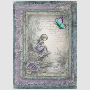 Faux Denim & Lace Fantasy Fairy Decoupage Tissuepapier