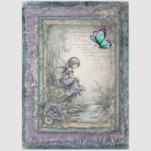 Faux Denim & Lace Fantasy Fairy Decoupage Tissuepapier (Voorkant)